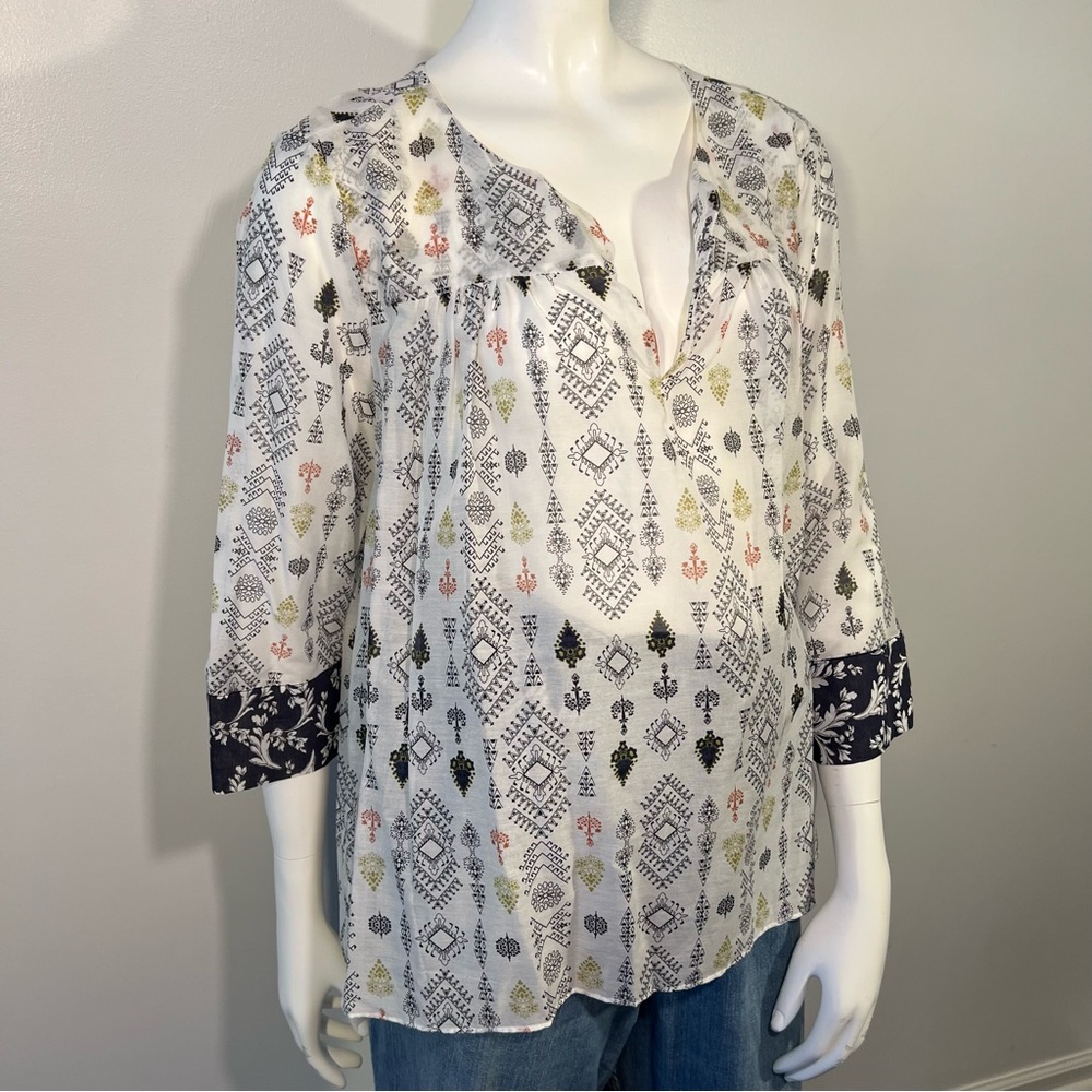 MASSIMO DUTTI Silk Blend Blouse 3/4 Sleeves MULTICOLOR Print Boho Top Blouse 12L